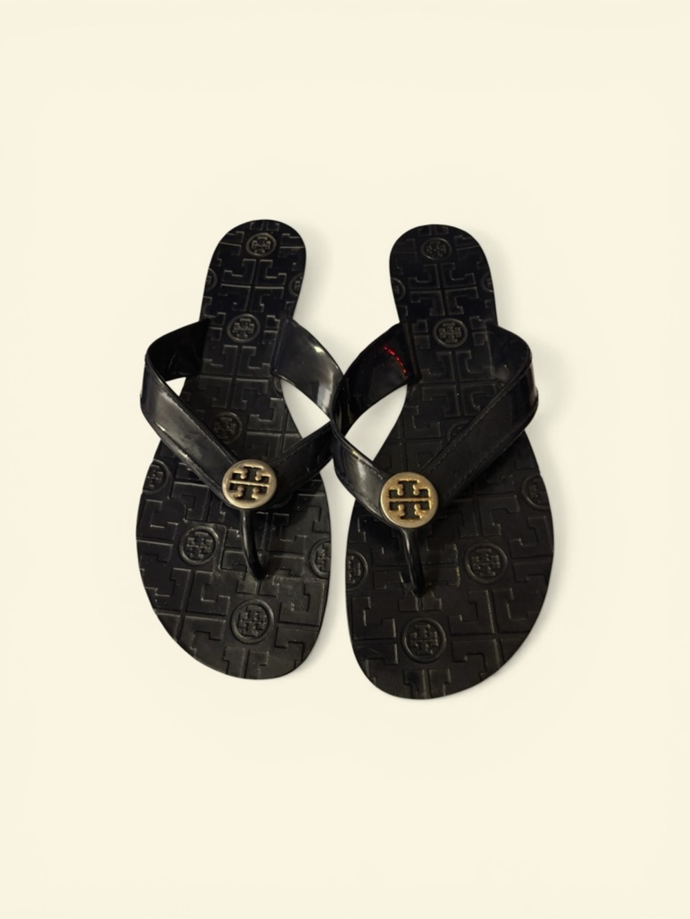 Tory Burch Black Jelly Flip Sandals with Gold Logo
